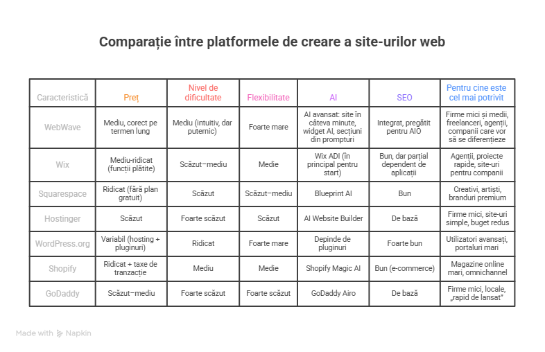 Tabel comparatie creatori de site-uri web Tabel comparatie creatori de site-uri web